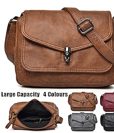 cheap -Women's Crossbody Bag Shoulder Bag Satchel PU Leather Outdoor Daily Holiday Buckle Zipper Large Capacity Waterproof Lightweight Solid Color Black Red Brown