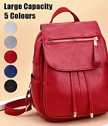 ieftine -Women's Backpack School Bag Bookbag Mini Backpack Commuter Backpack School Outdoor Daily Solid Color PU Leather Large Capacity Waterproof Lightweight Zipper Black White Red