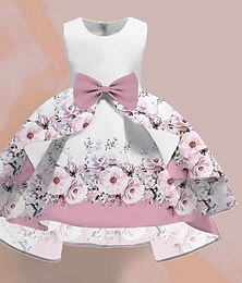 cheap -Girls' 3D Floral Party Dress Pink Sleeveless 3D Print Summer Spring Fall Party Special Occasion Birthday Elegant Princess Beautiful Kids 3-12 Years Party Dress Swing Dress A Line Dress Above Knee