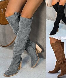 abordables -Femme Bottes Bottes Cow boy Grandes Tailles Bottes à talons Extérieur du quotidien Couleur unie Bottes genou Hiver Talon bloc Talon Bottier Bout rond Rétro Vintage Décontractées Minimalisme Faux Cuir