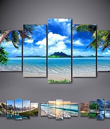 Недорогие -5 Panels Landscape Prints Posters/Picture Beach Blue Sea Sunset Modern Wall Art Wall Hanging Gift Home Decoration Rolled Canvas No Frame Unframed Unstretched