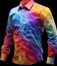 cheap -Men's Rainbow Colorful Gradual Shirt Button Up Shirt Long Sleeve Casual Outdoor Street Casual Daily Fall & Winter Turndown Buttons Print Purple Orange