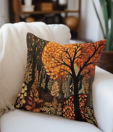 abordables -Housse de coussin double face art forêt, taie d'oreiller carrée décorative douce, pour chambre à coucher, salon, canapé, chaise, 1 pièce