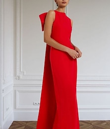 billige -skede rød grøn kjole aftenkjole elegant kjole formelt feje/børstetog ærmeløs juvelhals stretchstof med sløjfe(r) 2024