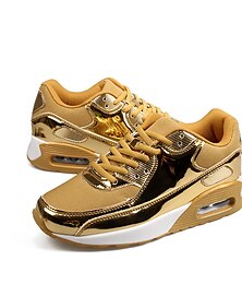 abordables -Zapatillas para correr metálicas doradas para mujer con suela de colchón de aire para deportes y moda.