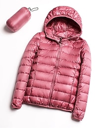 cheap -Women's Parka Quilted Coat Cropped Puffer Jacket Lightweight Winter Coat Thermal Warm Windproof Zipper Hooded Coat with Pocket Packable Casual Jacket Long Sleeve Fall Outerwear Navy Black Pink Khaki