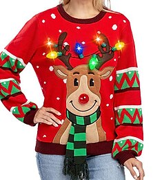 cheap -Womens LED Light Up Reindeer Ugly Christmas Sweater