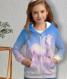 billiga -tjej 3d häst hoodie kappa ytterkläder långärmad 3d print höst vinter aktivt mode söt polyester barn 3-12 år utomhus casual daglig normal passform