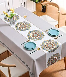 abordables -Nappe imperméable en pvc, nappe rectangulaire résistante à l'huile, couverture de table pour fête, repas en famille, restauration