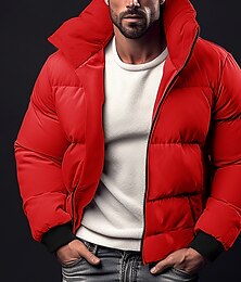 billiga -Herr Vinterkappa Vinterjacka Pufferjacka Dragkedja Ficka Polyester Ficka Kontor & Karriär Datum Ledigt / vardag Normal Håller värmen Håller värmen Vindtät Utomhus Vinter Enfärgad / vanlig färg Svart