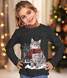 levne -Dívčí 3D Kočka Košilky Košile Dlouhý rukáv 3D tisk Podzim Zima Aktivní Módní Roztomilý Polyester Děti 3-12 let Tričkový Venkovní Ležérní Denní Běžný