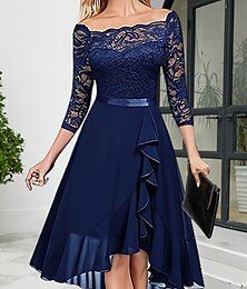 Χαμηλού Κόστους -Γυναικεία Φόρεμα για πάρτυ Φόρεμα Νυφικό καλεσμένο Μίντι φόρεμα Ανθισμένο Ροζ Βυσσινί Σκούρο μπλε Μισό μανίκι Μονόχρωμες Δαντέλα Άνοιξη Φθινόπωρο Χειμώνας Στρογγυλή Ψηλή Λαιμόκοψη Μοντέρνα