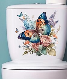 billige -blomstret sommerfugl toiletsæde mærkat, vandtæt selvklæbende badeværelse dekoration mærkat, badeværelse dekoration mærkat, boligindretning