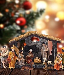 ieftine -set de naștere din rășină colorată cu creșă - naștere de Crăciun pentru decor interior de sărbători - decorațiuni de Crăciun pentru familie Naștere de Crăciun decor belen de Crăciun