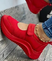 abordables -Mujer Zapatillas de deporte Tallas Grandes Zapatillas sin cordones Zapatos Confort Exterior Diario Color sólido Verano Tacón Cuña Dedo redondo Casual Malla Cinta Blanco Rosa Rojo