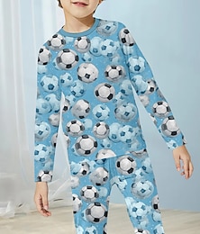 billiga -Pojkar 3D jultomten Fotboll Julpyjamas Juluppsättningar Pyjamasset Långärmad 3D-tryck Höst Vinter Aktiv Häftig Dagligen Barn 3-12 år Rund hals Hem Casual Inomhus Normal