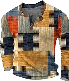 Недорогие -Графика Контрастных цветов Мода Оригинальный рисунок Классический Муж. 3D печать Вафельная рубашка Henley Повседневный стиль Классический на открытом воздухе Повседневные Футболка