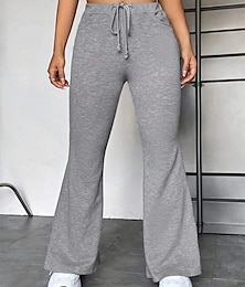 billige -Dame flare leggings Mote Gatemote Full lengde Høy Midje Helfarge Lomme Elastisk snordesign Høyt snitt Komfort Pusteevne Myk Mikroelastisk Feriereise Sport & Utendørs Gate Svart Aske-farget Høst Vinter