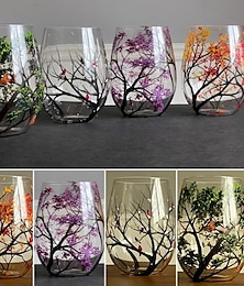 billige -four seasons tree vinglass - håndmalt kunst, vår sommer høst vintermalte vinglass, sesongbaserte trekunstdesign fargede glass