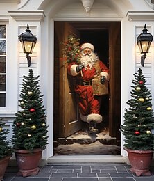 お買い得  -クリスマスドアデコレーション、サンタのドアカバー、ドアタペストリー、ドアカーテンデコレーション、クリスマス背景、玄関ドア用ドアバナー、ホリデーパーティーデコレーション用品
