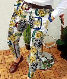 billiga -Herr Långbyxor Kinesiska Joggarbyxor Ficka Mönster Rakt ben Galler Grafiska tryck Komfort Utomhus Dagligen Utekväll Mode Streetwear Vit Gul