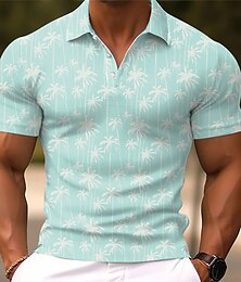 cheap -Men's Polo Shirt Golf Shirt Coconut Tree Graphic Prints Turndown Light Pink Light Green Pink Blue Purple Outdoor Street Short Sleeves Print Button-Down Clothing Apparel Fashion Designer Casual Soft