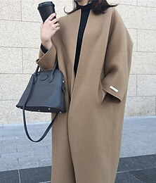 cheap -Women's Overcoat Long Coat Open Front Lapel Trench Coat Warm Winter Coat with Pocket Casual Street Outerwear Long Sleeve Fall