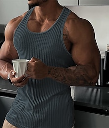 cheap -Men's Tank Top Vest Top Undershirt Sleeveless Shirt Ribbed Knit tee Plain Crew Neck Outdoor Going out Sleeveless Clothing Apparel Fashion Designer Muscle