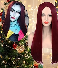 economico -mersi vino rosso sally parrucche per le donne sally parrucca nightmare before christmas costume 26'' parrucca sintetica liscia lunga per carnevale con cuffia per parrucca s034wr