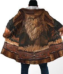 billiga -Herr Totem Vinterkappa Fleece-jacka Kappa Varm Andningsfunktion Bekväm Vintage Abstrakt Sport & Utomhus Dagliga kläder Utekväll Dragkedja Ficka Mönster Höst vinter Luvtröja Långärmad Brun