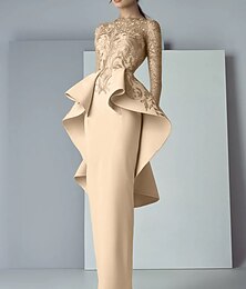 levne -Korzetové šaty matky nevěsty formální svatební host Elegantní párty výstřih podlahové délky krajkový elastický materiál dlouhý rukáv s volány aplikace zdarma na míru