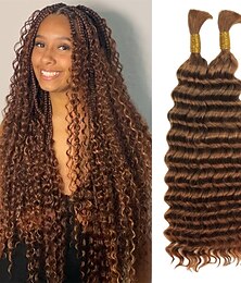 cheap -2 Bundle  Human Braiding Hair Deep Wave Virgin Human Hair Curly Braiding Hair For Bohemian Knotless Boho Braids Light Brown No Weft 100 Percent Human Hair Bundles For Braiding