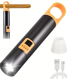 رخيصةأون -مصباح يدوي تكتيكي قابل للتكبير، ضوء فلاش محمول باليد، 1000 لومن عالي، قابل لإعادة الشحن عبر USB-C، بنك طاقة للطوارئ، 4 أوضاع (SOS) & القوية)، مصباح يدوي LED مقاوم للماء للتخييم