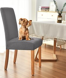 abordables -Funda elástica para silla de comedor, 6 piezas, para mascotas, con respaldo alto, de licra, color burdeos y rojo, con protector inferior elástico para comedor, ceremonia de boda, duradera, lavable