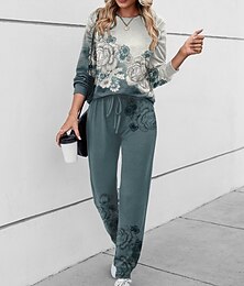 economico -Completo da donna 2 Pezzi Attivo Giornaliero Tuta Pantaloni Set Felpa Joggers Pantaloni Maniche Lunghe Collo Rotondo Stampa Floreale con Coulisse Casual all'Aperto Nero Rosa Blu Primavera  Autunno
