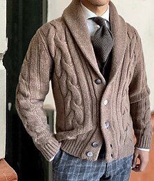 abordables -Hombre Chaqueta de Punto Suéter recortado Tejer Abotonar De Punto Plano Redonda Vintage Calentadores Casual Ropa Cotidiana Ropa Otoño Invierno Negro Blanco M L XL