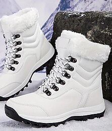 levne -dámské bílé zimní sněhule s podšívkou z umělé kožešiny a šněrovacím designem - voděodolná a zateplená obuv do chladného počasí