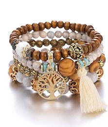abordables -Bracelet de perles Bracelet Vintage Femmes Superposé Remise de diplôme Alliage Mode Thème Vintage Arbre de la vie Élégant Mode Personnalisé Franges Bohème Vacances Bracelet Bijoux Blanche Rond pour