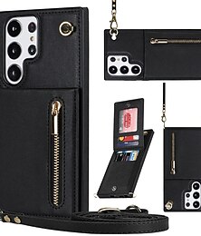 levne -telefon Carcasă Pro Samsung Galaxy S25 S24 S23 S22 S21 FE S21 Ultra Plus Zadní kryt Pouzdro na peněženku se stojánkem Zip s Lanyardem TPU PU kůže