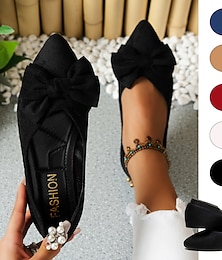 abordables -Ballerines noires à bout pointu avec nœud pour femme – mocassins élégants à enfiler pour dames, chaussures décontractées confortables pour le travail, le bureau et le quotidien