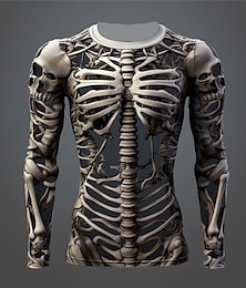 cheap -Graphic Skull Skeleton Fashion Designer Casual Men's 3D Print T shirt Tee Sports Outdoor Holiday Going out T shirt White Khaki Long Sleeve Crew Neck Shirt Spring &  Fall Clothing Apparel S M L XL 2XL