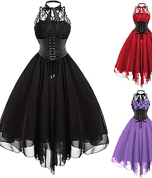 billiga -ärmlös gotisk klänning för kvinnor med korsettgrimma spets gunga cocktailklänning tyllklänning formell ledig halloween punk hippieklänningar