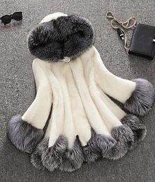 economico -Per donna Pelliccia sintetica Matrimonio Strada Giornaliero Autunno Inverno Lungo Cappotto Standard Tenere al caldo Giacca Manica lunga Color Block Collo di pelliccia Bianco Nero