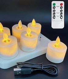 Χαμηλού Κόστους -6 τεμ. επαναφορτιζόμενα κεριά led χωρίς φλόγα - με μπαταρία, αναθηματικά φώτα τσαγιού με κινούμενα φυτίλι που τρεμοπαίζουν για κολοκύθα, ημέρα του Αγίου Βαλεντίνου, ημέρα των ευχαριστιών και