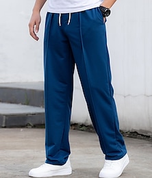 cheap -Men's Trousers Straight Leg Sweatpants Pleated Pants Pocket Drawstring Elastic Waist Plain Comfort Breathable Outdoor Daily Going out 100% Cotton Fashion Casual Black Blue