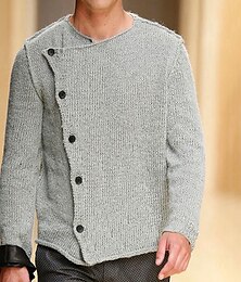 abordables -Hombre Pulóveres Chaqueta de Punto Chaqueta suéter Fornido Tejer Regular Abotonar Color sólido/liso Cuello Barco Ropa Otoño invierno Gris Ligero M L XL