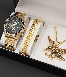 abordables -Reloj de cuarzo de negocios para hombre de moda 3 unids/set & collar informal & pulsera