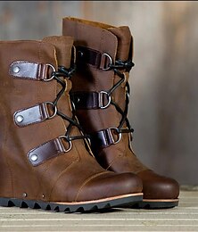 abordables -Botas de cuña de piel sintética para mujer con tiras con cordones: calzado elegante y duradero para aventuras al aire libre y uso diario