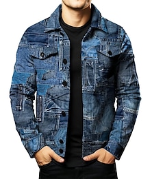 olcso -Férfi Színes Ing Ingkabát Overshirt Hosszú ujj Szüret Szabadtéri Utca Alkalmi / Napi Ősz & tél Térfogatcsökkenés Gombok Zseb Nyomtatott Sötét tengerészkék Kék