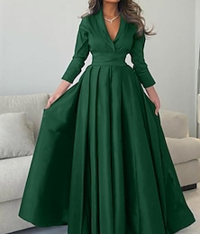 ieftine -rochie de seară în formă de a din satin rochie verde elegantă rochie roșie verde șampanie lungime până la podea mânecă 3/4 lungime decolteu în v cu pliuri 2024